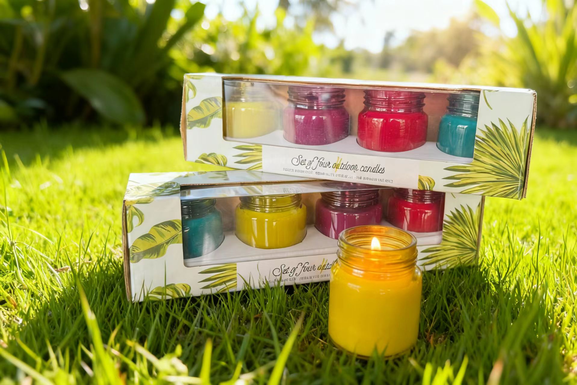 3pk Colored Glass Jar  Filled Candles